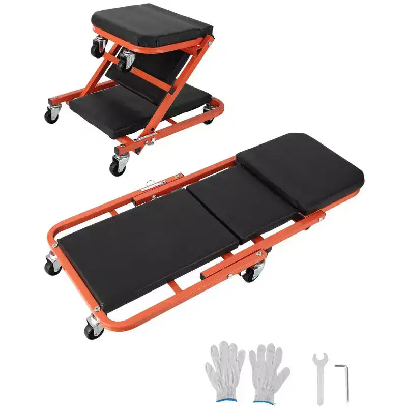 Siège roulant d'atelier 36" Z-Creeper, Siège roulant d'atelier pliable 2-en-1, 6 roulettes pivotantes, Capacité 150 kg