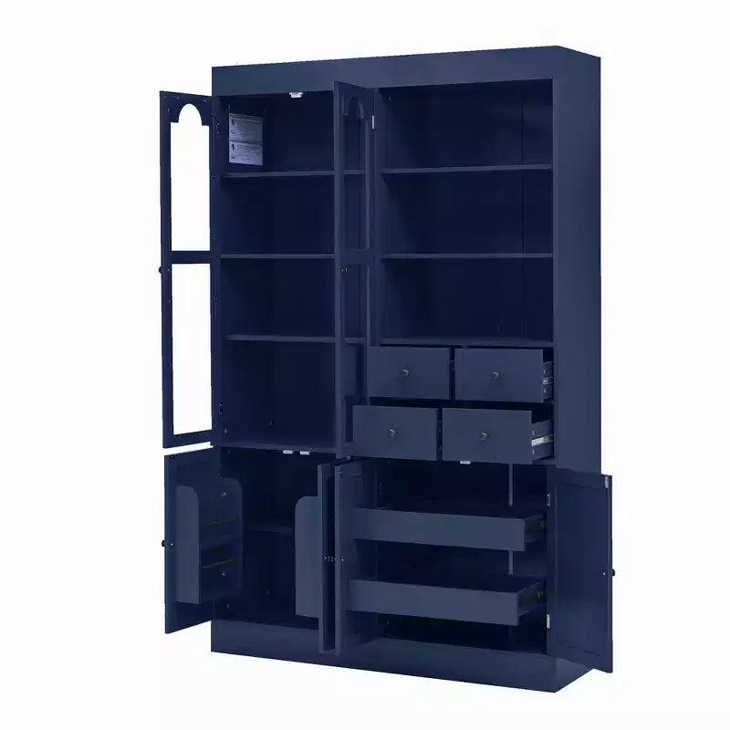 Buffet autoportant avec vaisselier, armoire de cuisine haute avec 4 tiroirs, étagères de porte et tablettes coulissantes