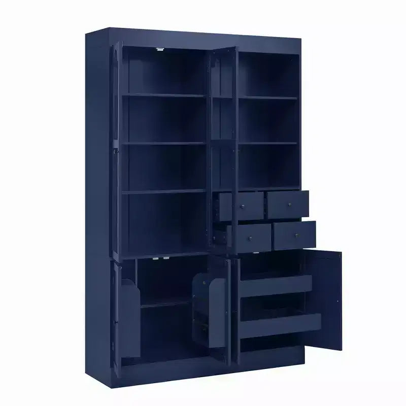 Buffet autoportant avec vaisselier, armoire de cuisine haute avec 4 tiroirs, étagères de porte et tablettes coulissantes