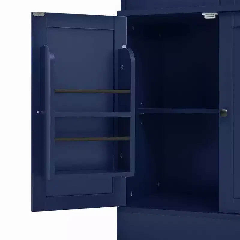 Buffet autoportant avec vaisselier, armoire de cuisine haute avec 4 tiroirs, étagères de porte et tablettes coulissantes