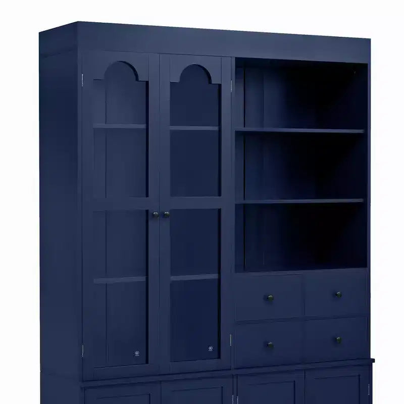Buffet autoportant avec vaisselier, armoire de cuisine haute avec 4 tiroirs, étagères de porte et tablettes coulissantes