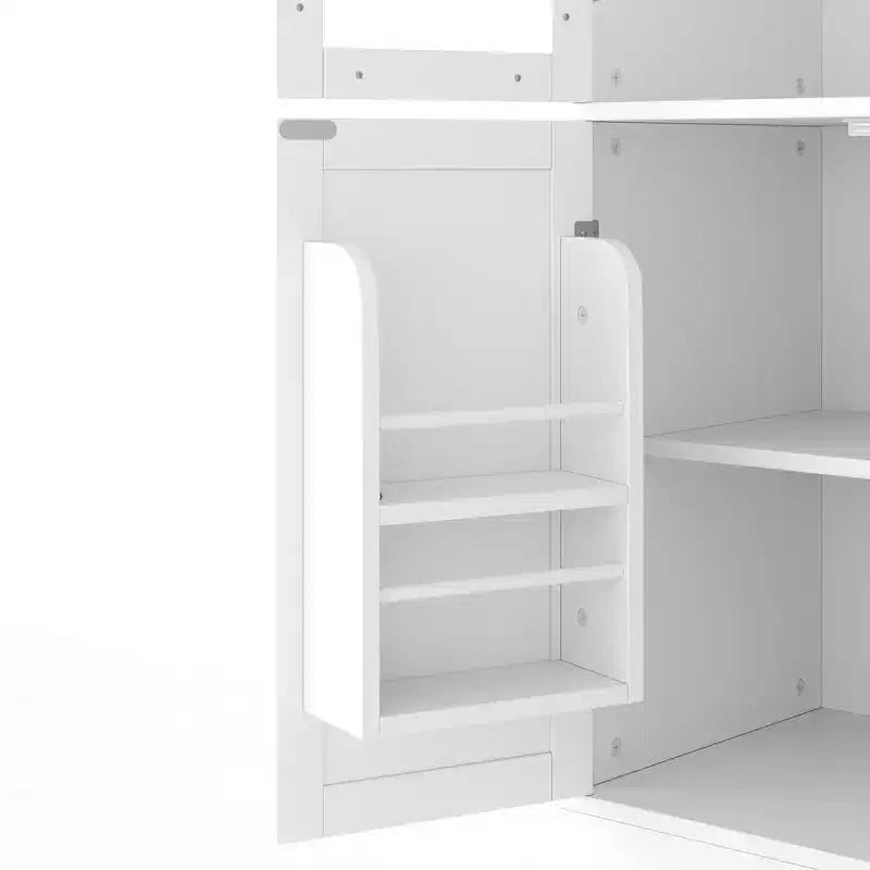 Buffet autoportant avec vaisselier, armoire de cuisine haute avec 4 tiroirs, étagères de porte et tablettes coulissantes