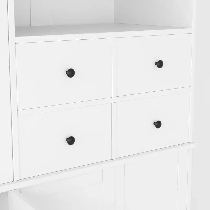 Buffet autoportant avec vaisselier, armoire de cuisine haute avec 4 tiroirs, étagères de porte et tablettes coulissantes