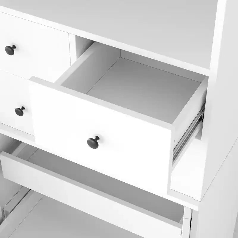 Buffet autoportant avec vaisselier, armoire de cuisine haute avec 4 tiroirs, étagères de porte et tablettes coulissantes