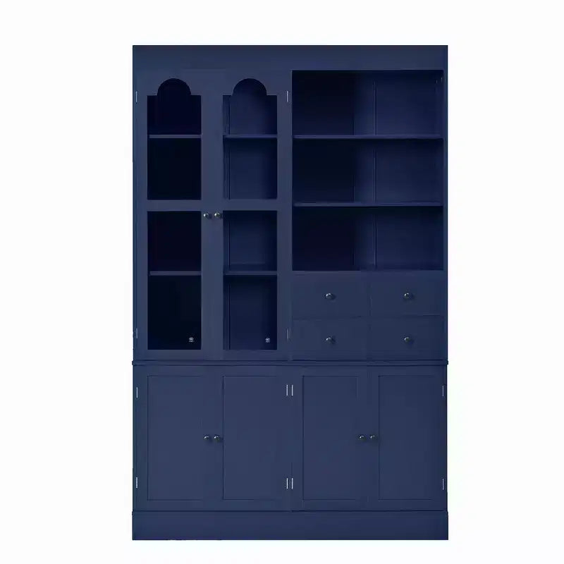 Buffet autoportant avec vaisselier, armoire de cuisine haute avec 4 tiroirs, étagères de porte et tablettes coulissantes
