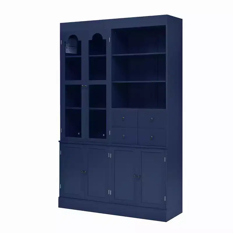 Buffet autoportant avec vaisselier, armoire de cuisine haute avec 4 tiroirs, étagères de porte et tablettes coulissantes
