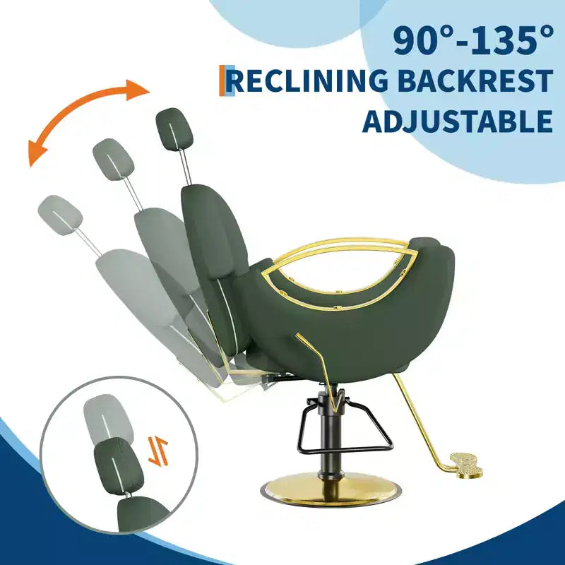 Fauteuil de barbier pour coiffeur, inclinable avec réglage hydraulique de la hauteur et rotation à 360°, charge maximale 150 kg