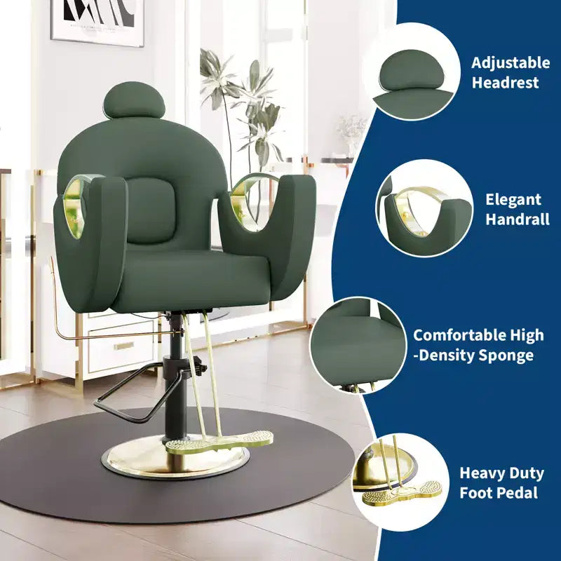 Fauteuil de barbier pour coiffeur, inclinable avec réglage hydraulique de la hauteur et rotation à 360°, charge maximale 150 kg