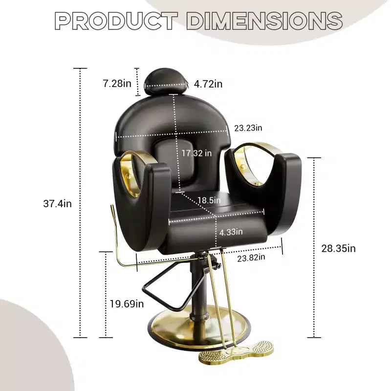 Fauteuil de barbier pour coiffeur, inclinable avec réglage hydraulique de la hauteur et rotation à 360°, charge maximale 150 kg