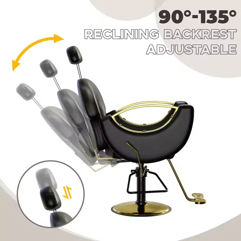 Fauteuil de barbier pour coiffeur, inclinable avec réglage hydraulique de la hauteur et rotation à 360°, charge maximale 150 kg