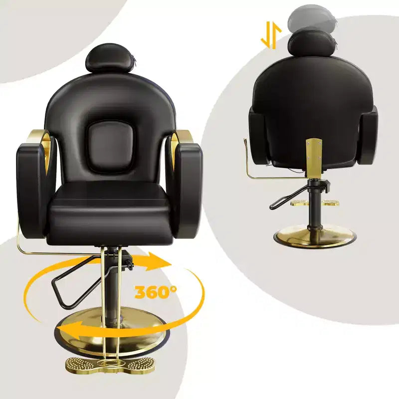 Fauteuil de barbier pour coiffeur, inclinable avec réglage hydraulique de la hauteur et rotation à 360°, charge maximale 150 kg