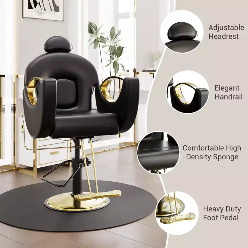 Fauteuil de barbier pour coiffeur, inclinable avec réglage hydraulique de la hauteur et rotation à 360°, charge maximale 150 kg
