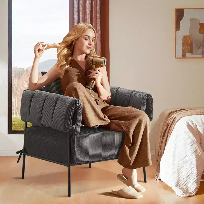 Fauteuil une place et demie, chaise de lecture confortable avec cadre en métal, coussin rembourré doux, velours côtelé