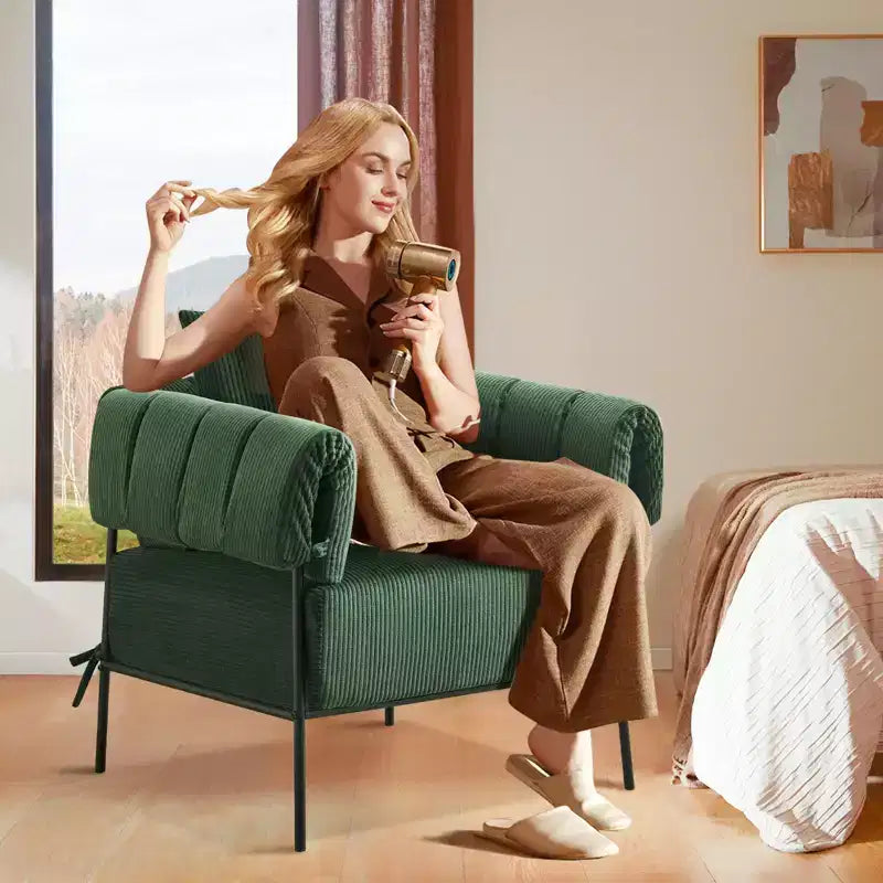 Fauteuil une place et demie, chaise de lecture confortable avec cadre en métal, coussin rembourré doux, velours côtelé