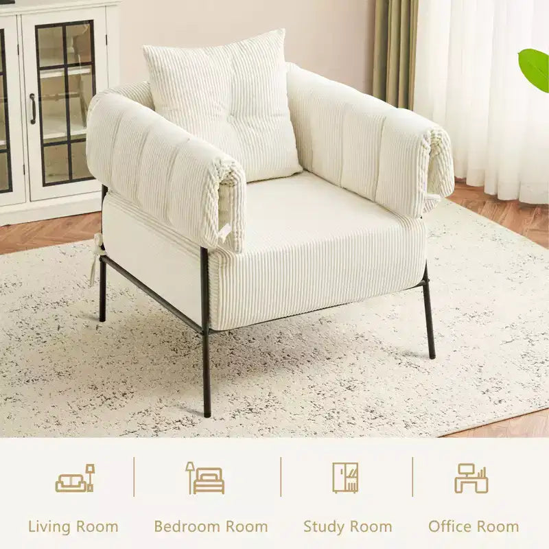 Fauteuil une place et demie, chaise de lecture confortable avec cadre en métal, coussin rembourré doux, velours côtelé