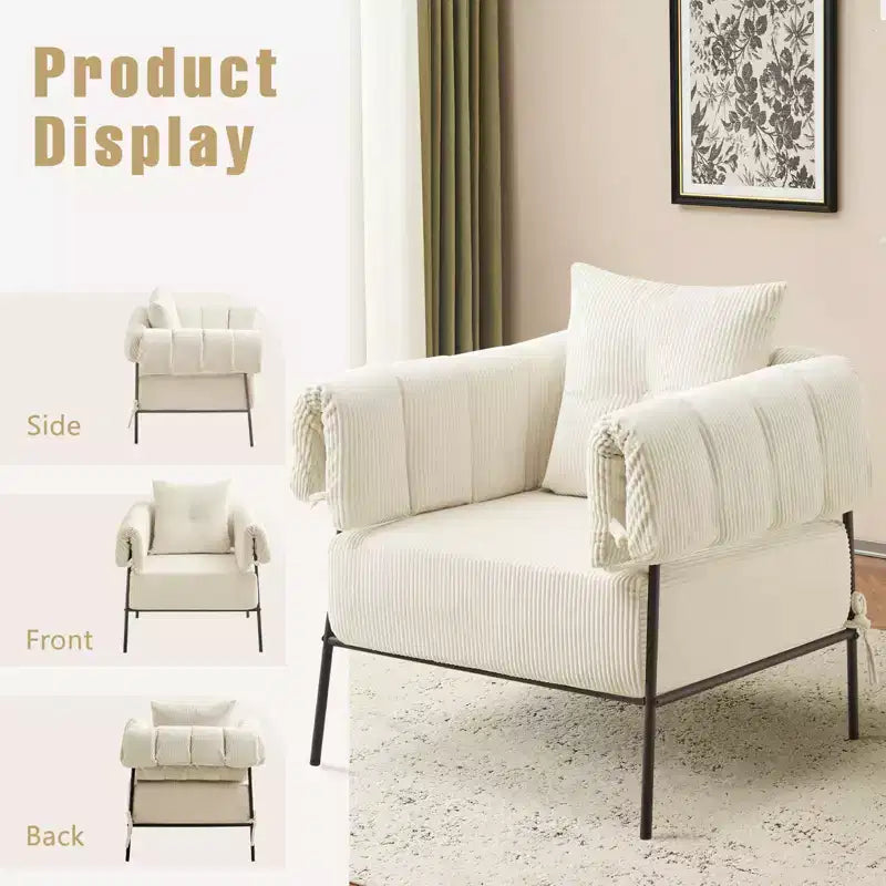 Fauteuil une place et demie, chaise de lecture confortable avec cadre en métal, coussin rembourré doux, velours côtelé