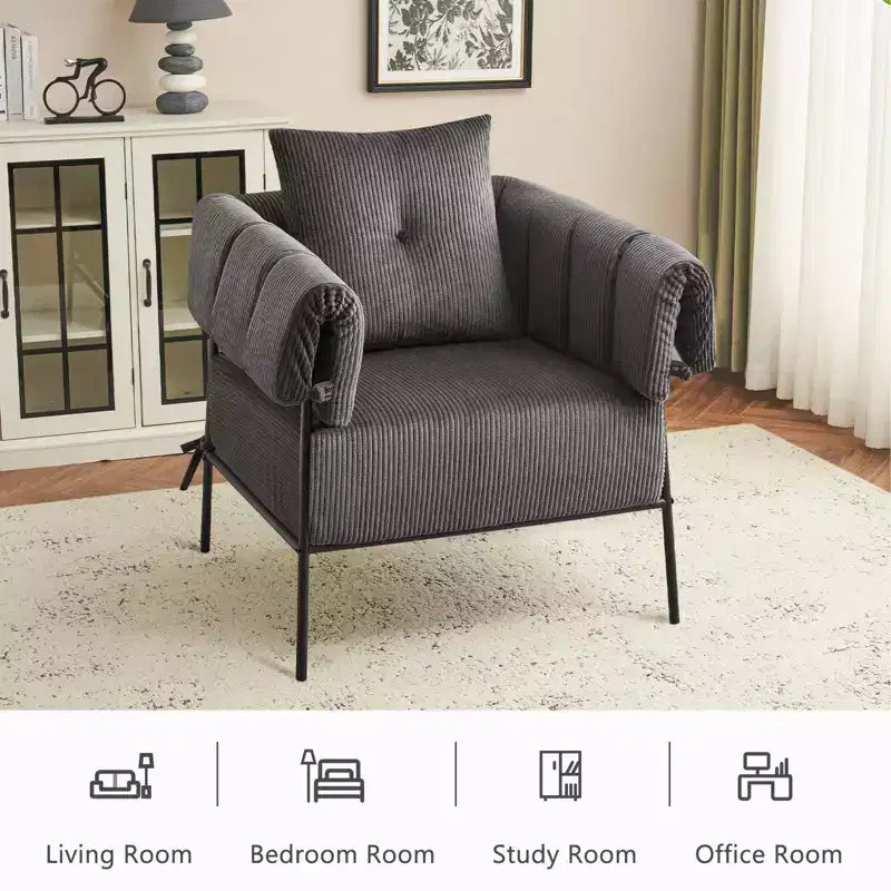 Fauteuil une place et demie, chaise de lecture confortable avec cadre en métal, coussin rembourré doux, velours côtelé