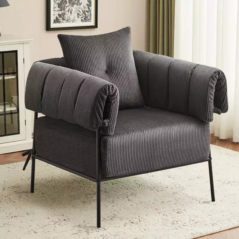 Fauteuil une place et demie, chaise de lecture confortable avec cadre en métal, coussin rembourré doux, velours côtelé