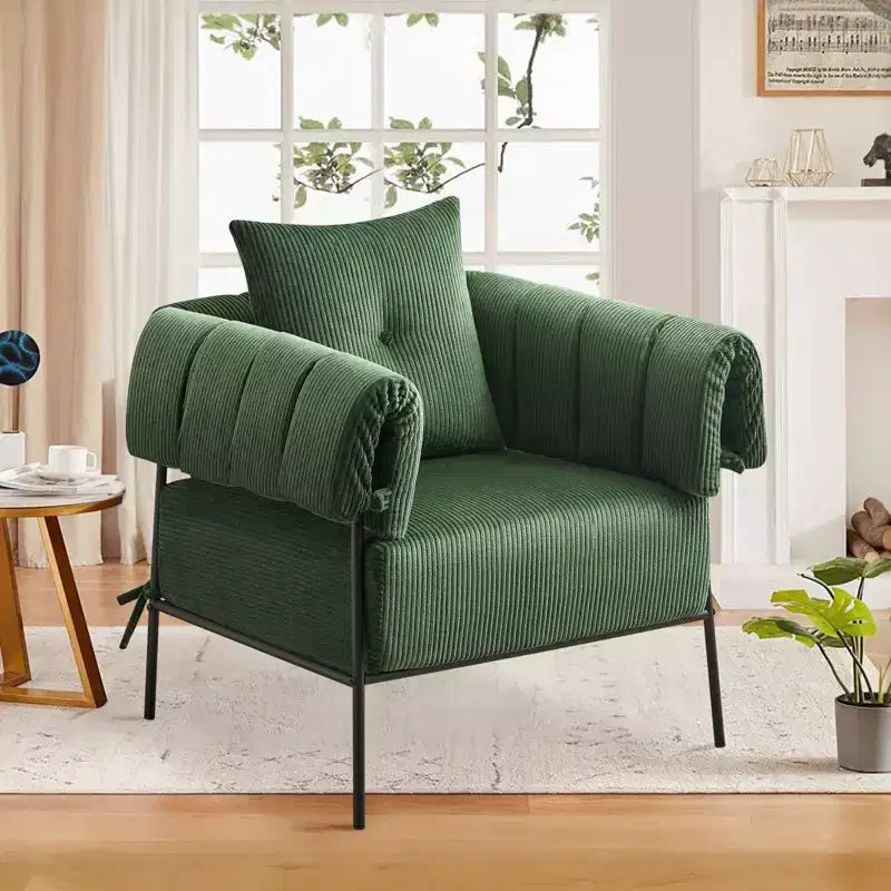 Fauteuil une place et demie, chaise de lecture confortable avec cadre en métal, coussin rembourré doux, velours côtelé