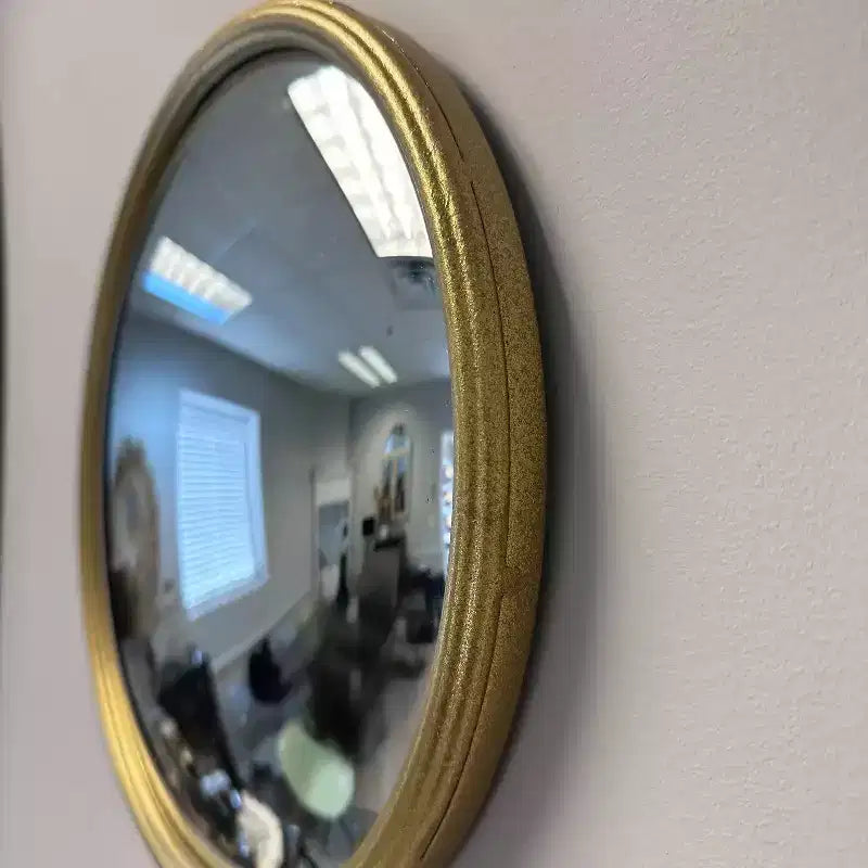 Miroir convexe doré avec cadre en métal, accent mural décoratif pour salon ou entrée, petite ou moyenne taille