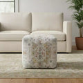 Pouffe ottoman médaillon rembourré ivoire et gris clair de 45,7 cm