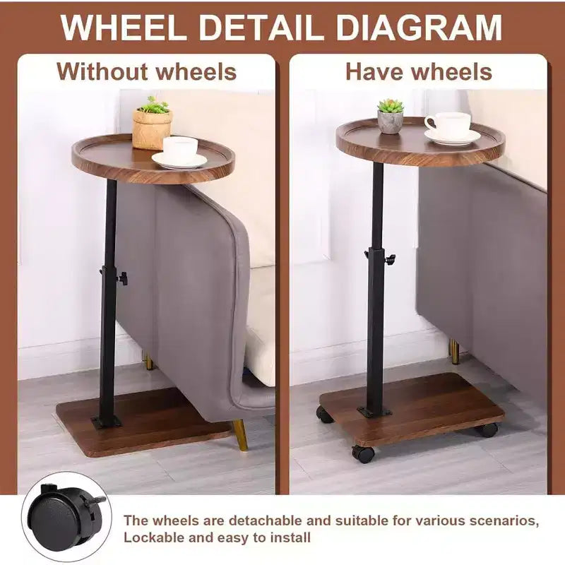 Table d'appoint en C avec hauteur réglable et pivotement à 360°, table de chevet de canapé qui se glisse sous