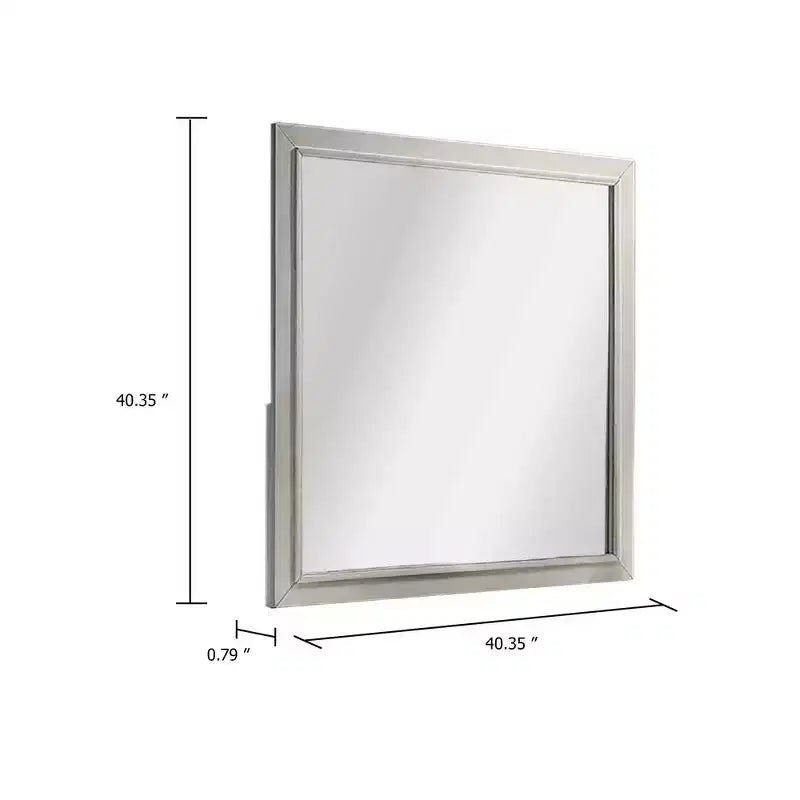 Miroir de commode carré blanc antique, cadre en bois d'hévéa, 40 pouces