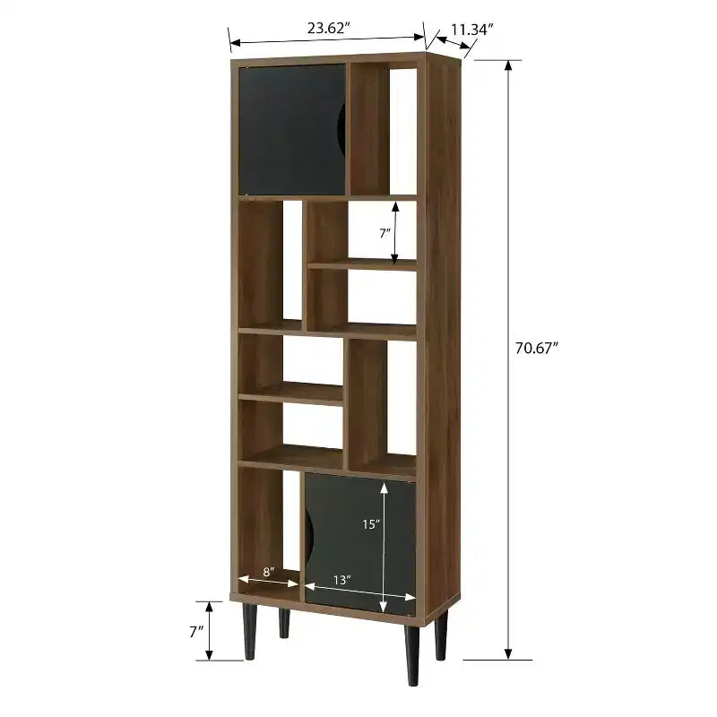 Étagère verticale de 180 cm en bois manufacturé noir avec 5 tablettes