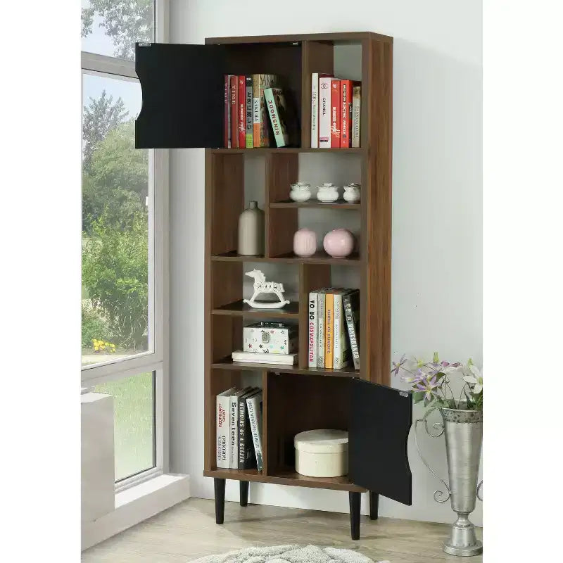 Étagère verticale de 180 cm en bois manufacturé noir avec 5 tablettes
