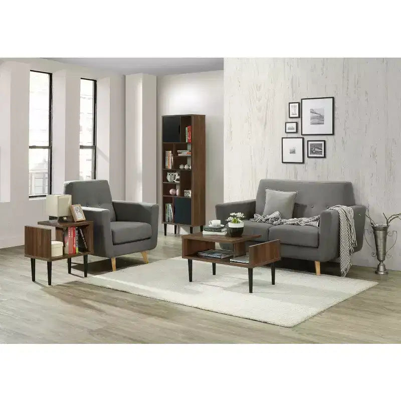 Étagère verticale de 180 cm en bois manufacturé noir avec 5 tablettes