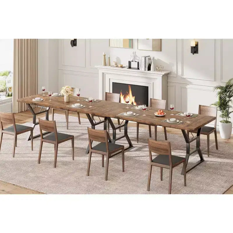 Table à manger rectangulaire pour 6 personnes, pieds en métal robustes, marron