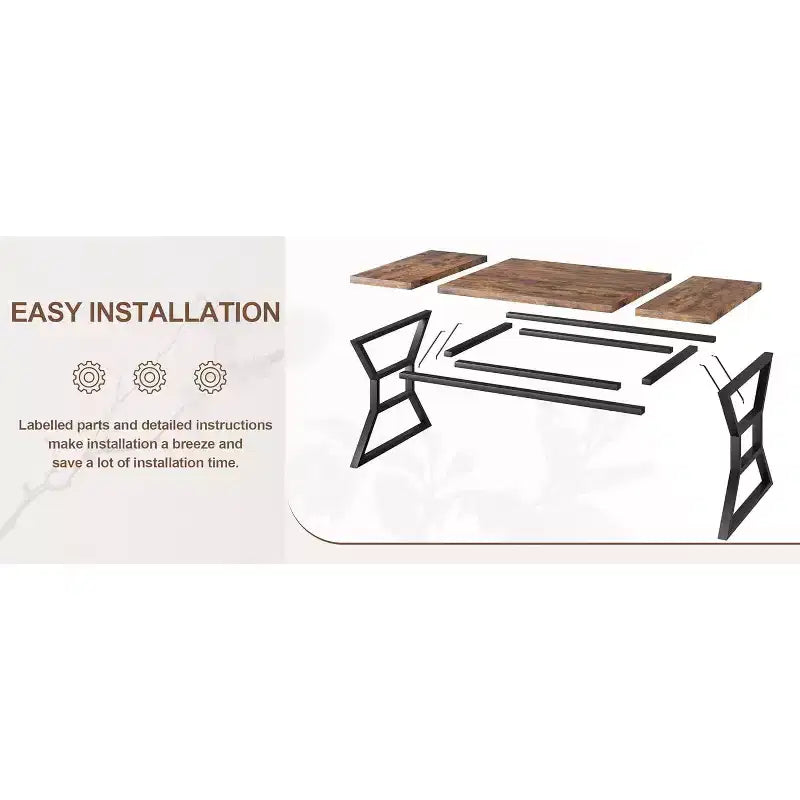 Table à manger rectangulaire pour 6 personnes, pieds en métal robustes, marron