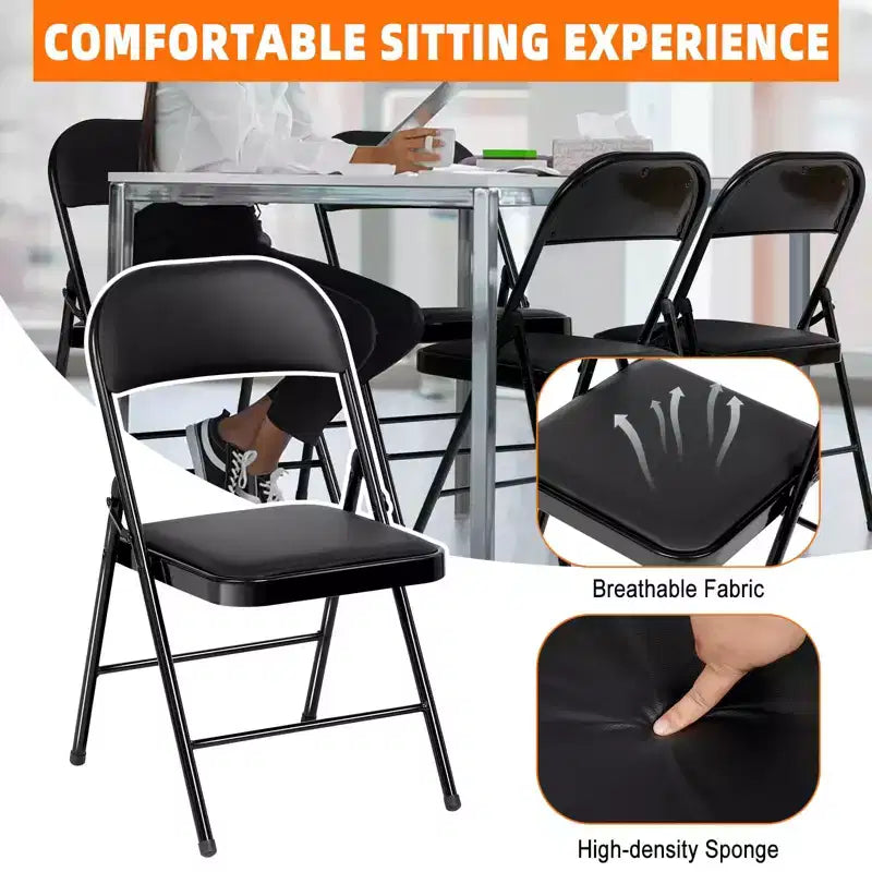 Lot de 6 chaises pliantes rembourrées, cadre en acier durable, revêtement en tissu, pour événements et usage domestique