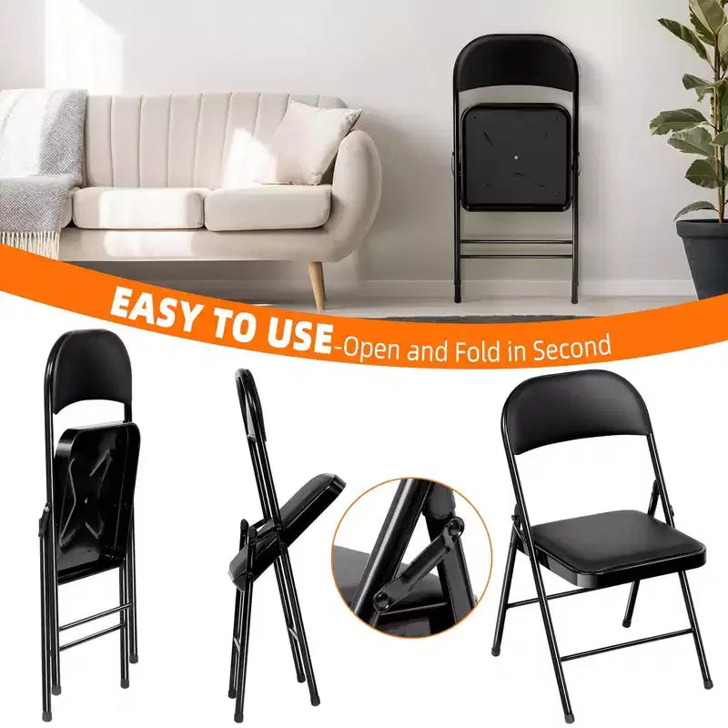 Lot de 6 chaises pliantes rembourrées, cadre en acier durable, revêtement en tissu, pour événements et usage domestique
