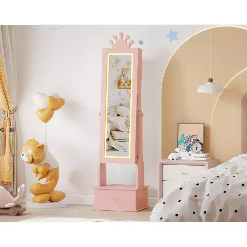 Meuble à bijoux pour enfants de 117 cm avec miroir LED pleine longueur et tiroirs de rangement