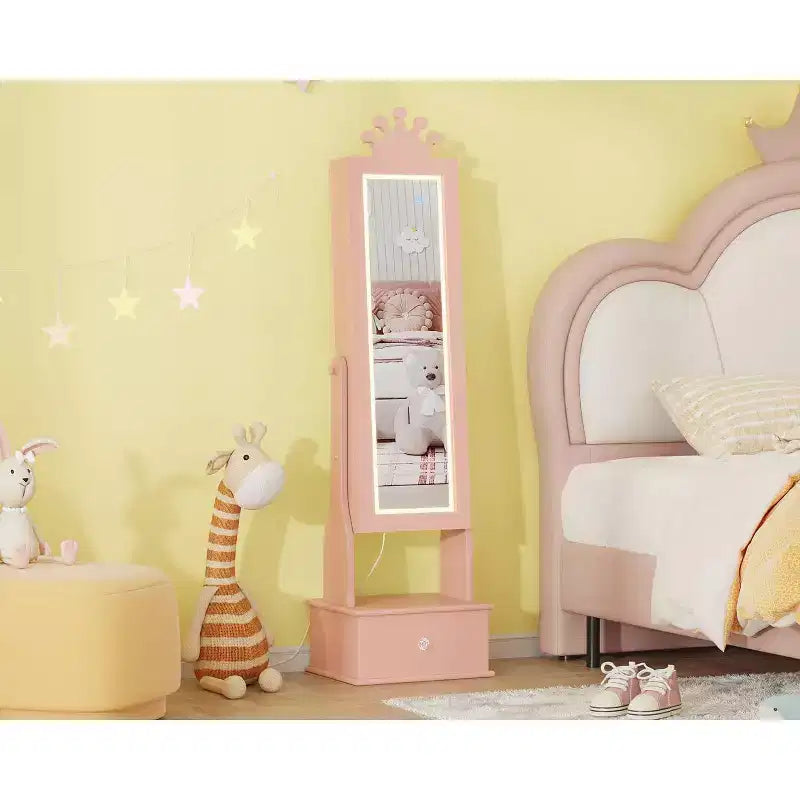 Meuble à bijoux pour enfants de 117 cm avec miroir LED pleine longueur et tiroirs de rangement