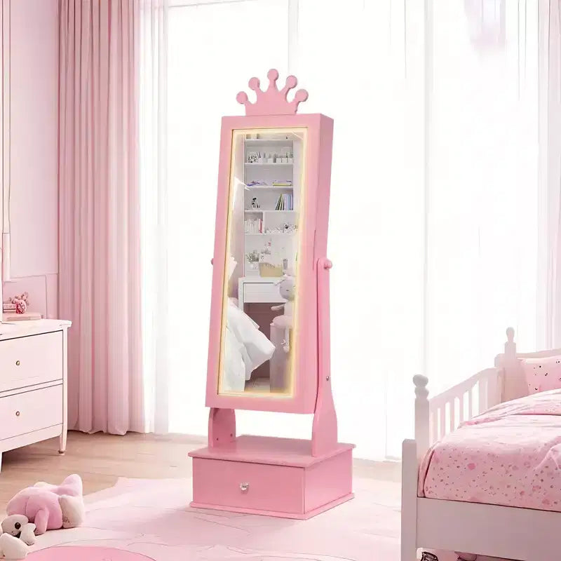 Meuble à bijoux pour enfants de 117 cm avec miroir LED pleine longueur et tiroirs de rangement