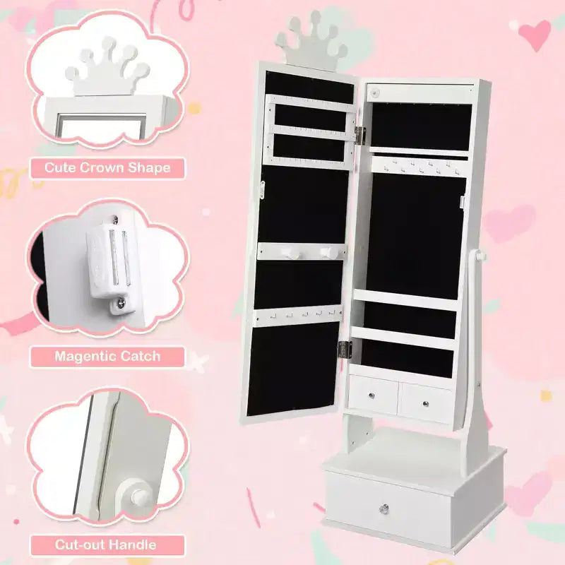 Meuble à bijoux pour enfants de 117 cm avec miroir LED pleine longueur et tiroirs de rangement