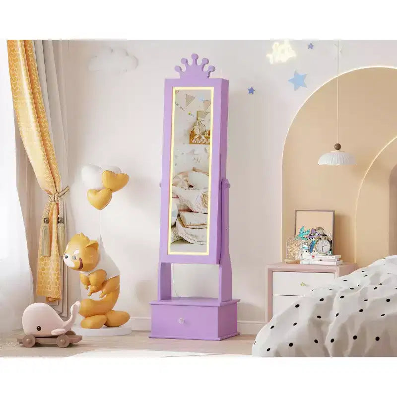 Meuble à bijoux pour enfants de 117 cm avec miroir LED pleine longueur et tiroirs de rangement
