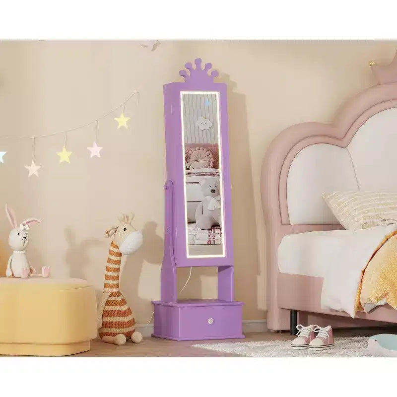 Meuble à bijoux pour enfants de 117 cm avec miroir LED pleine longueur et tiroirs de rangement