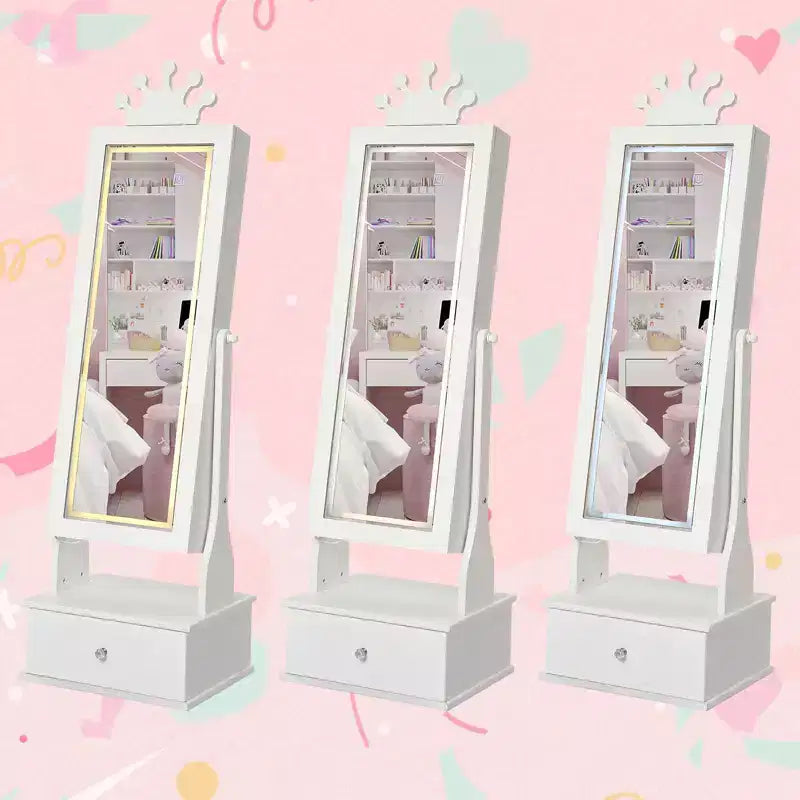 Meuble à bijoux pour enfants de 117 cm avec miroir LED pleine longueur et tiroirs de rangement