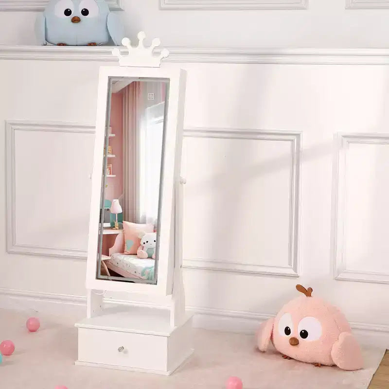 Meuble à bijoux pour enfants de 117 cm avec miroir LED pleine longueur et tiroirs de rangement