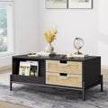 Table basse en rotin avec éclairage LED et tiroirs de rangement