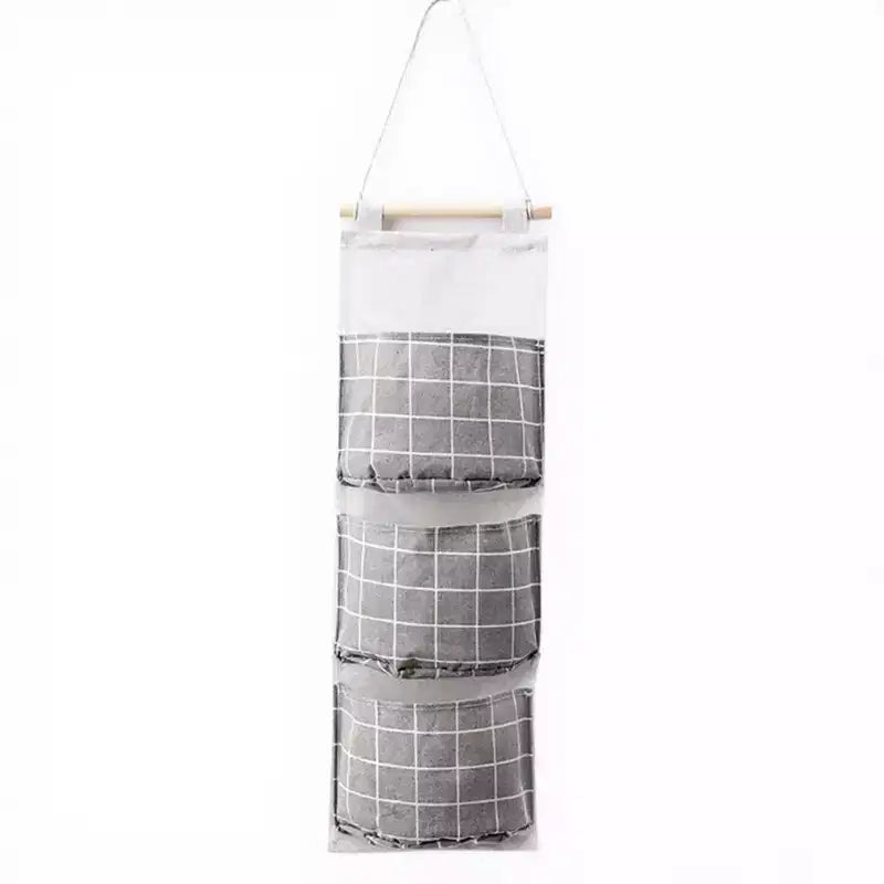 Organisateur mural suspendu avec trois poches et motif quadrillé noir, 57,15 x 19,81 cm