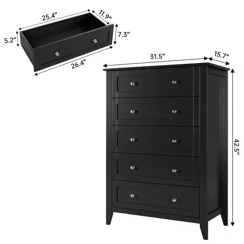 Table de chevet haute avec tiroirs profonds et poignées métalliques – Noir