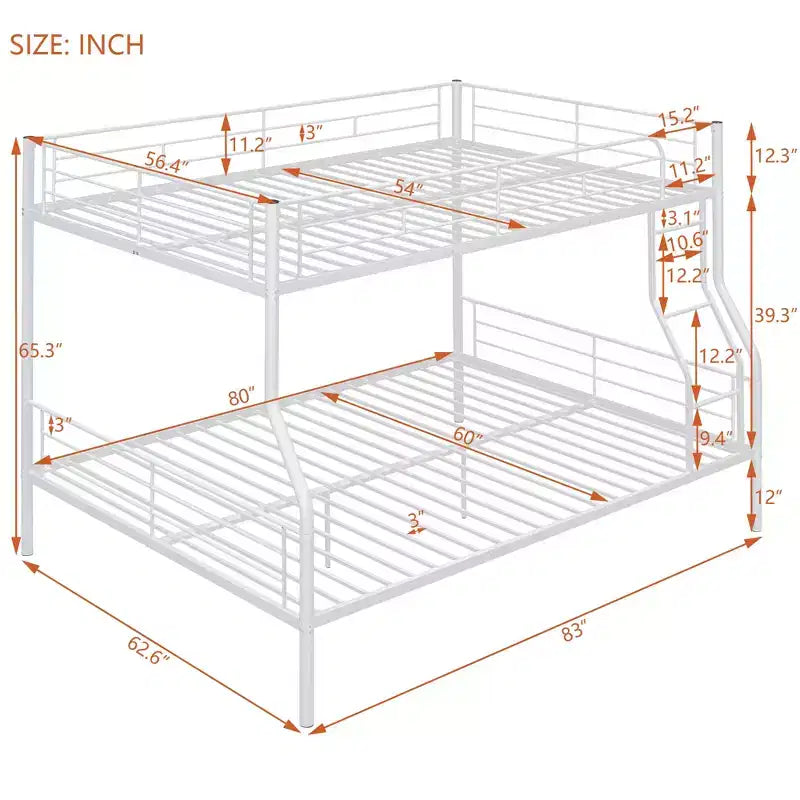 Lit superposé double XL sur grand lit, cadre en métal avec garde-corps de sécurité, séparable en deux lits individuels