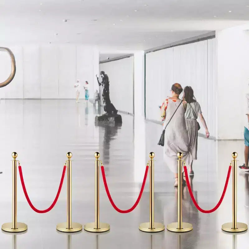 Poteaux de guidage et cordons de velours, cordon rouge de 1,5 m, poteau de guidage doré en acier inoxydable avec boule supérieure, barrière de contrôle des foules pour théâtres, doré