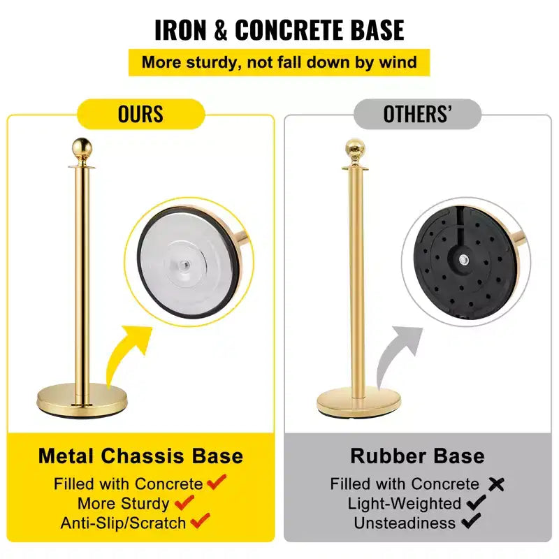 Poteaux de guidage et cordons de velours, cordon rouge de 1,5 m, poteau de guidage doré en acier inoxydable avec boule supérieure, barrière de contrôle des foules pour théâtres, doré