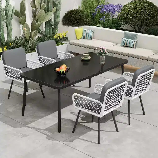 Lot de 4 chaises de salle à manger - Structure en métal, pour intérieur, jardin, balcon, terrasse,