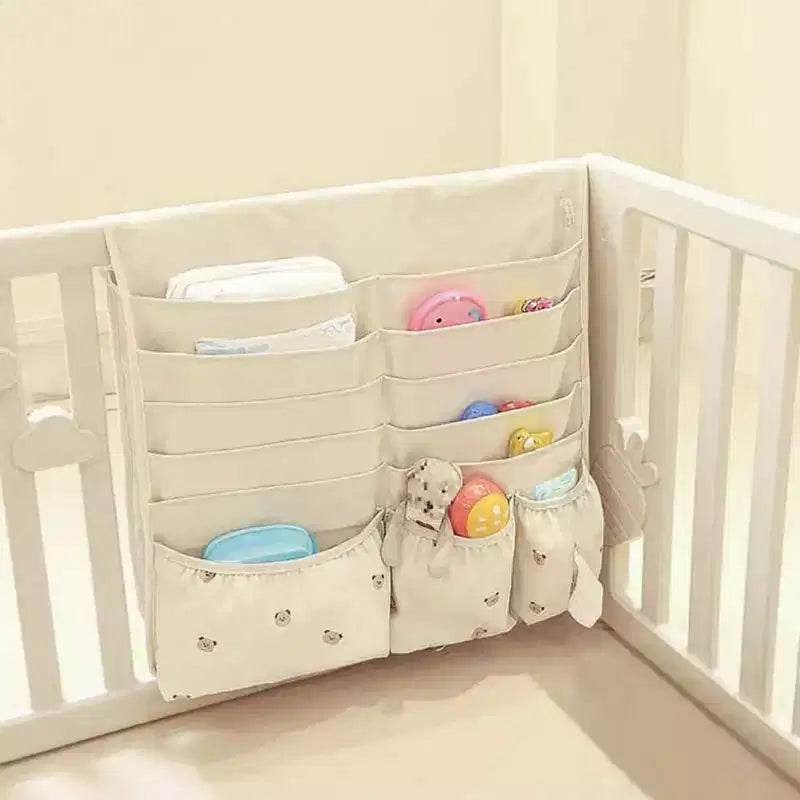 Organisateur suspendu avec rangement multi-poches et accents à motifs mignons, 28x25cm - Beige clair